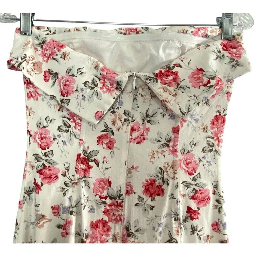 MABLE Women Midi Corset Dress Sz S White Bodycon Tube Floral Straight Across